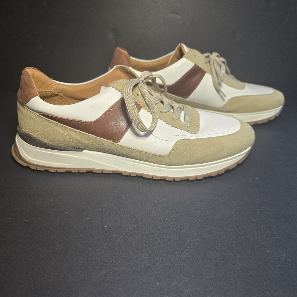 Charles Tyrwhitt Mens Leather and Suede Sneakers - Cream Size 10